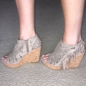 Wedge Tan Fringe Heel